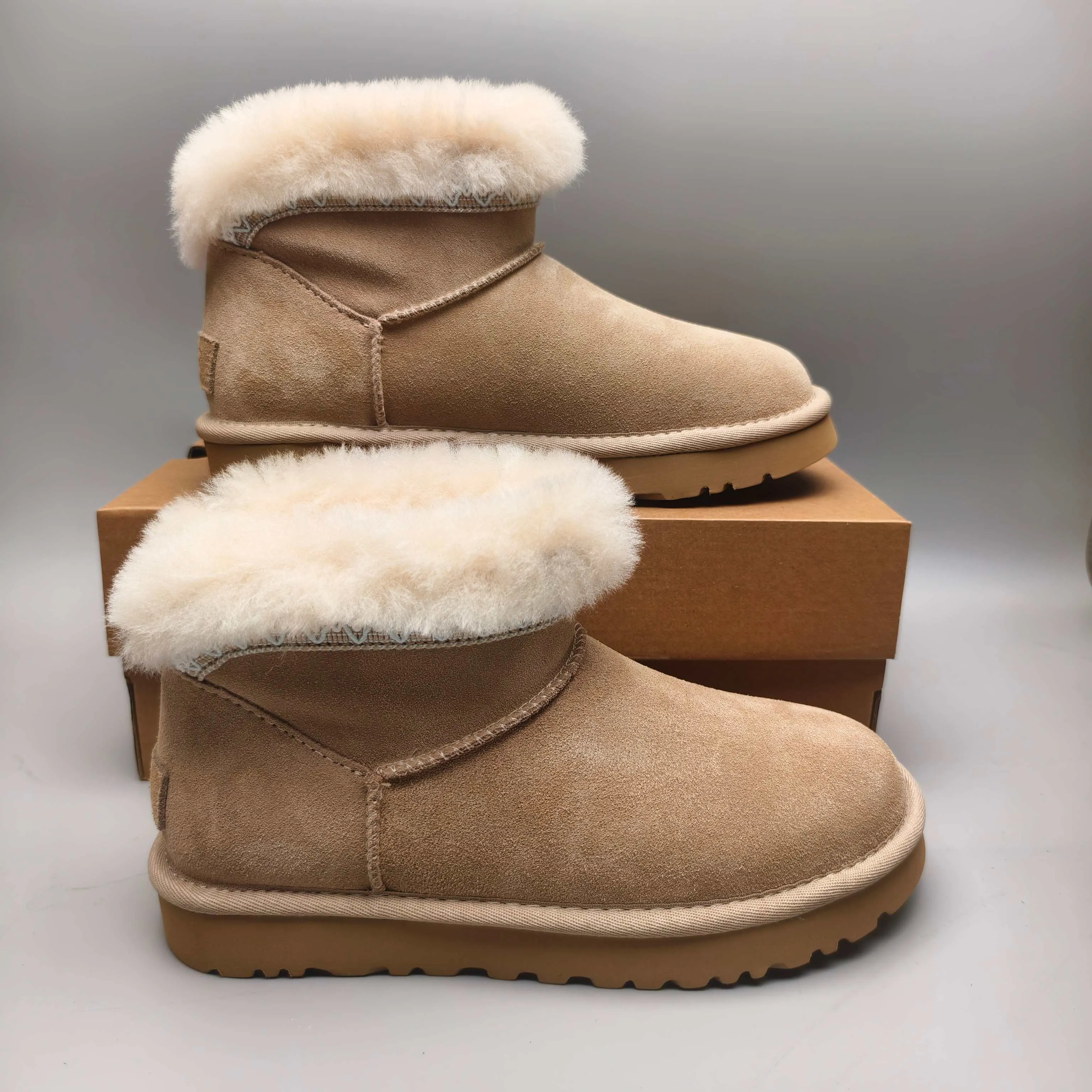 💰520 UGG sheepskin all-in-one snow boots 4496 Ethnic style low-top casual women's shoes Color: Maroon Sand Matching size: 35-40